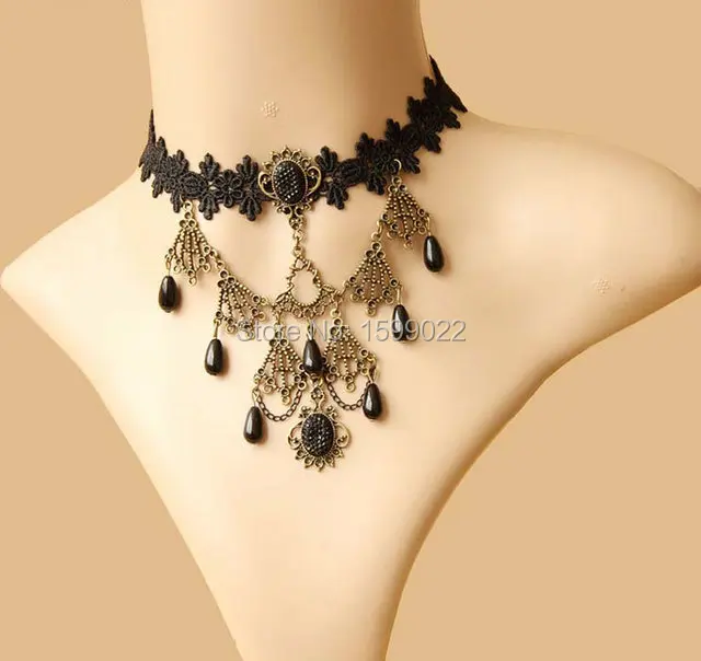 Винтажное викторианское вечернее платье черное ожерелье с татуировкой