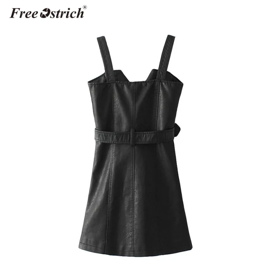 OSTRICH Vestidos, женское платье из искусственной кожи, Мода, сексуальное платье с v-образным вырезом, пояс на молнии, сарафан, вечерние платья, Vestido, дропшиппинг, De26