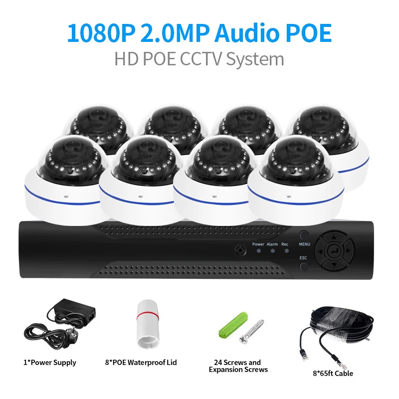 Система видеонаблюдения 8 каналов POE NVR 1080P 2 Мп IP-камера запись звука