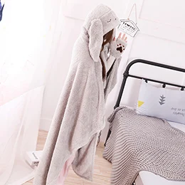 Grey bunny Накидка с капюшоном с мультяшными животными и перчатками, теплое фланелевое одеяло для лета и осени, плюшевая одежда с изображением кролика, динозавра, для девочек, для детей - Цвет: Grey bunny