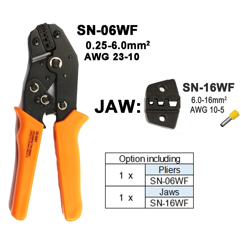 SN-06WF 1Jaw Обжимные Клещи Инструменты SN-48B для TAB 2,8 4,8 6,3/C3 XH2.54 3,96 штекером с использованием трубки insuated терминалы Электрический зажим мультиинструмент 28B комплект - Цвет: SN-06WF 1Jaw