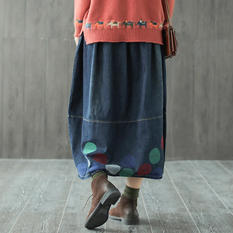 Новые оригинальные женские джинсовые юбки модные в горошек с вышивкой и высокой