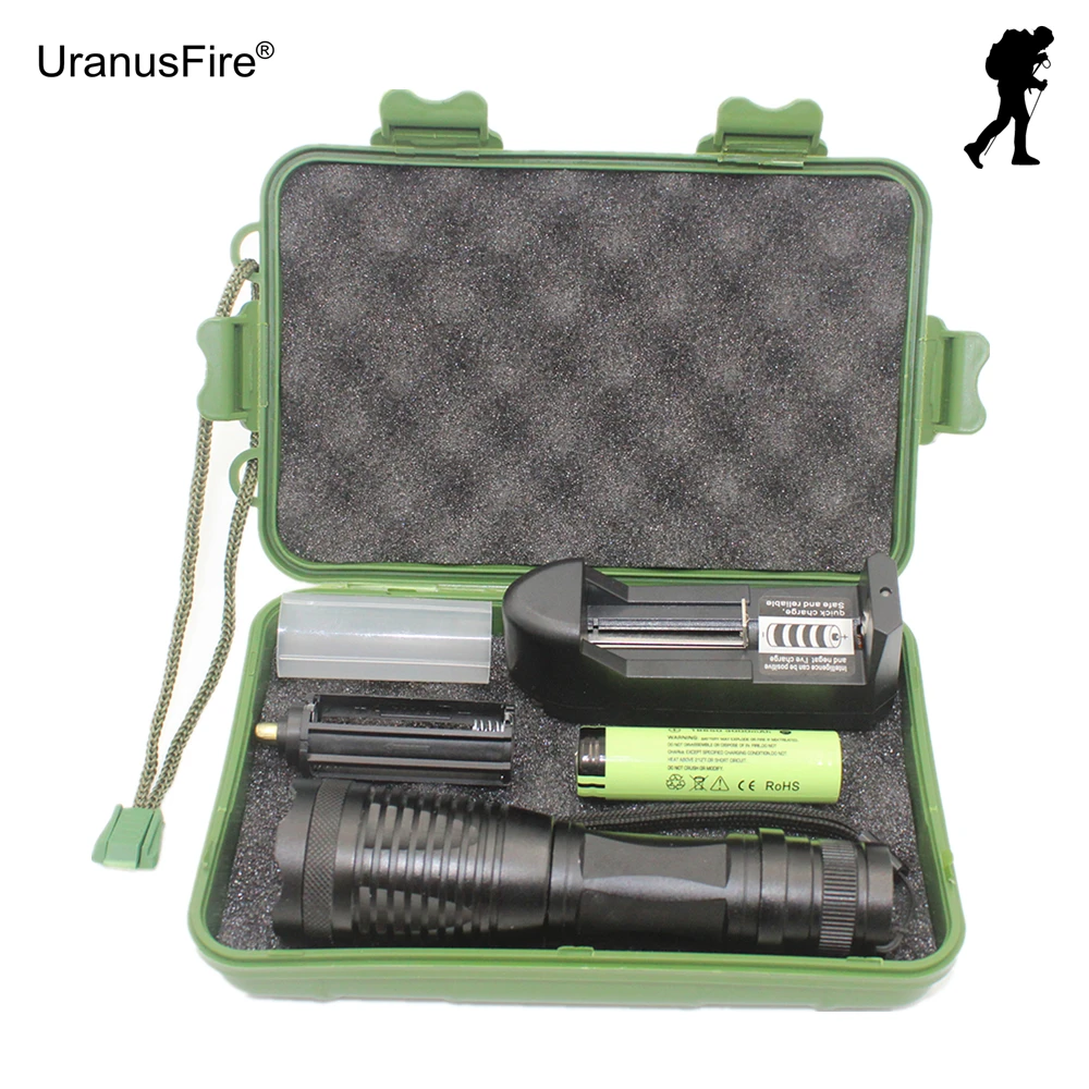 Tactical flashlight Zoom flashlight XM-L T6 LED Adjustable light Torch AAA lamp + 18650 Battery + Charger tactical flashlight zoom flashlight xm l t6 led adjustable light torch aaa lamp 18650 battery charger