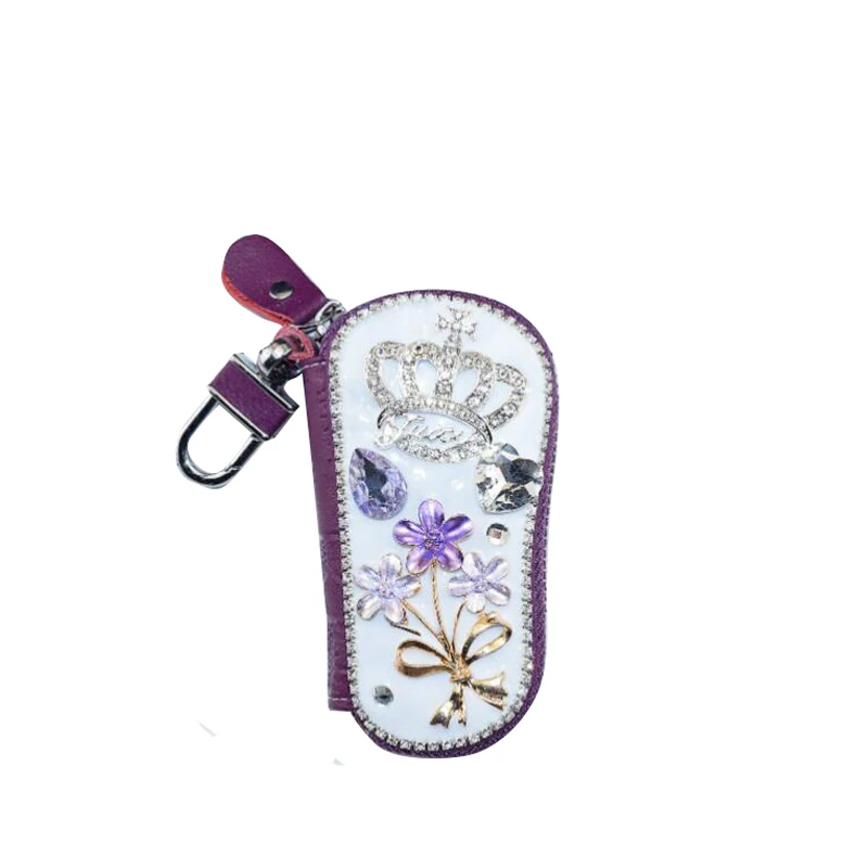 

Handmade crown diamond Key Wallet Women Keychain Covers Zipper Key Case Bag PU leather Key Holder Housekeeper Keys Organizer
