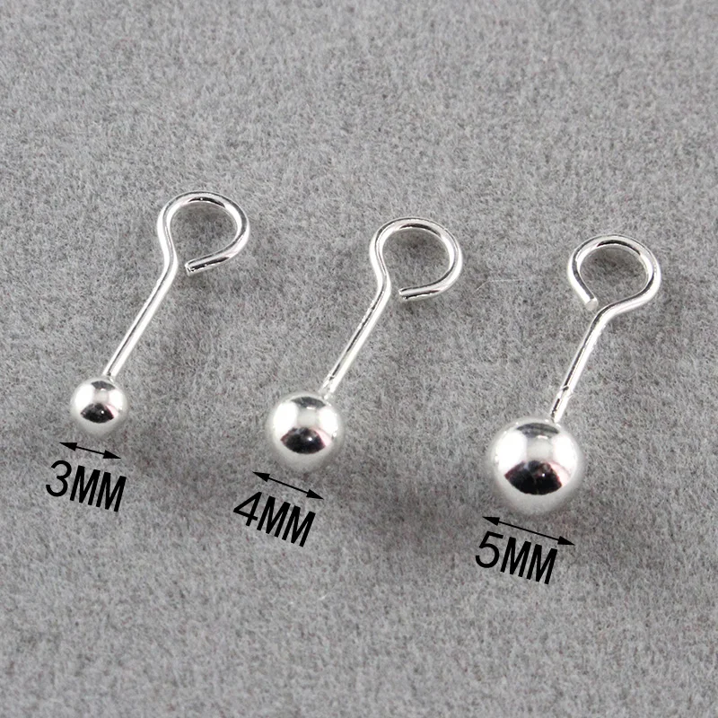 2PCS 3/4/5mm 925 Sterling Silver Ball Post Earring with open ring Stud Earrings Diy Findings | Украшения и аксессуары