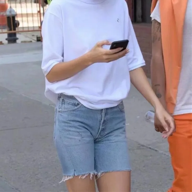 Летние джинсовые шорты Kendall длиной до колена для женщин, винтажные потертые джинсовые шорты с высокой талией cwp0070