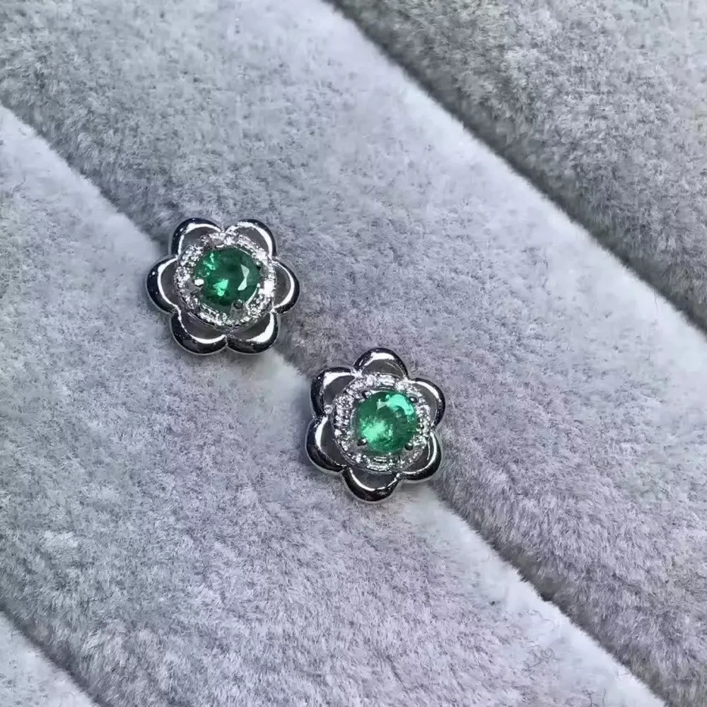 Fidelity natural 4mm Colombia emerald stud earrings s925 silver flowers fine jewelry for women Natural green gemstone | Украшения и