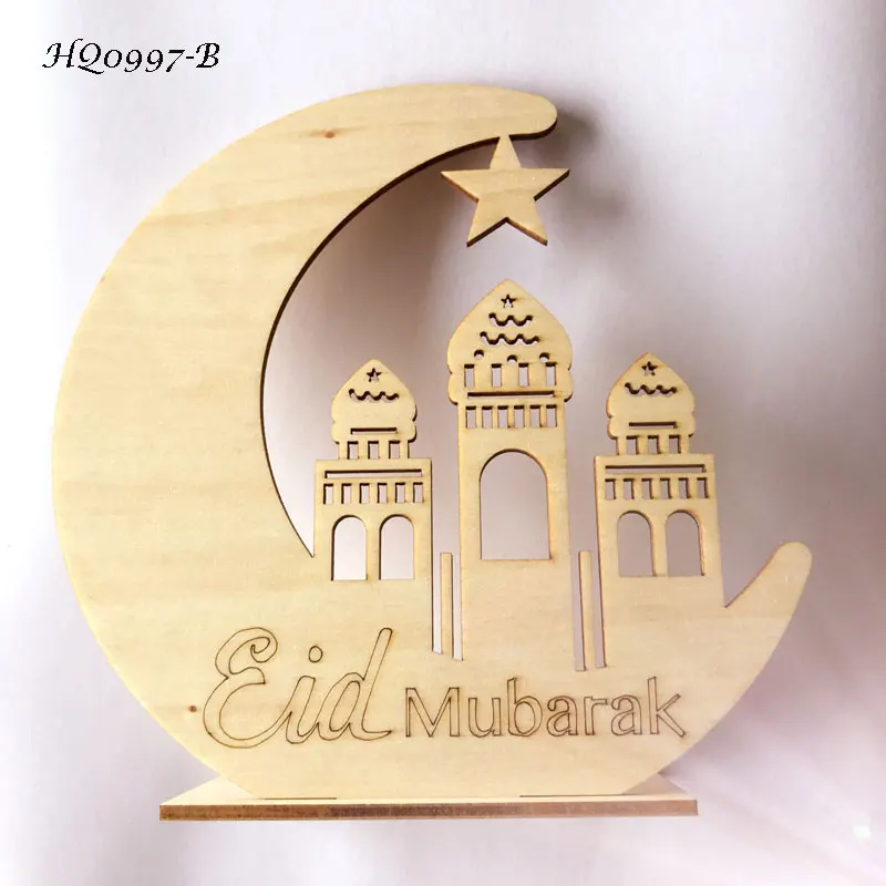 Рамадан деревянный Eid украшение Мубарак для дома Мун мусульманская деревянная дощечка подвесной кулон фестиваль вечерние поставки - Цвет: B