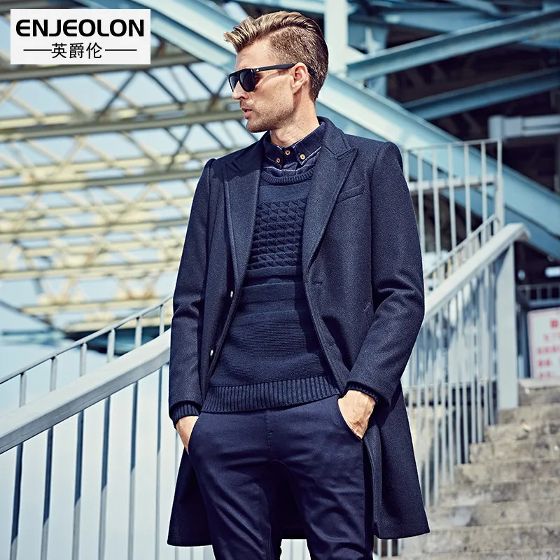 Enjeolon Brand Men Casual X- Long Wool &amp Blend Jacket Male Single Breasted Woolen Coats Outwear Windbreaker Plus Size WT0811 | Мужская