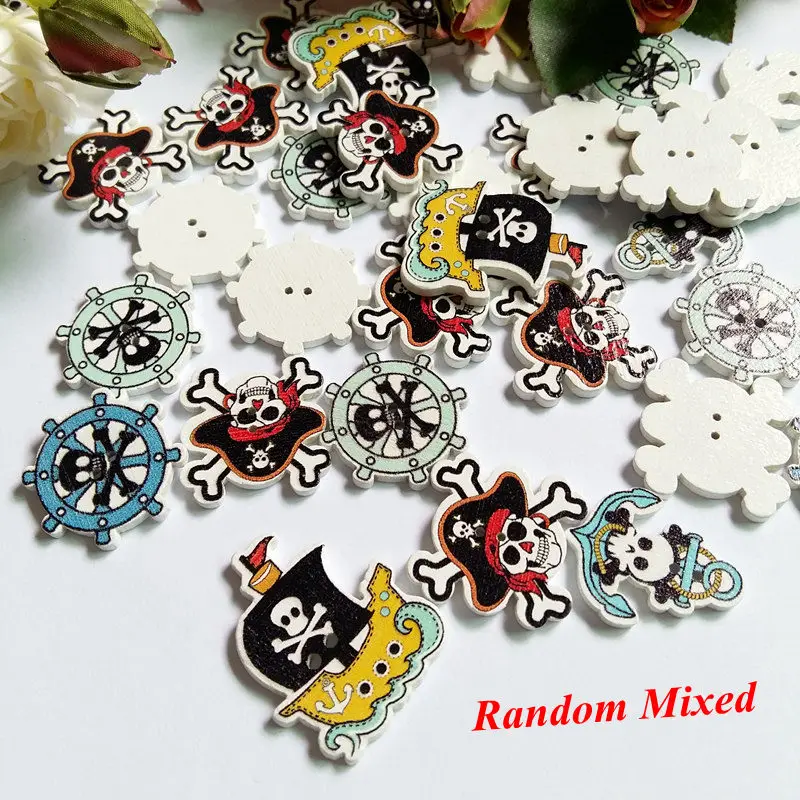 50pcs/pack Mixed High Quality Wood Sewing Buttons Scrapbooking 2 Holes Corsair Series Pattern Shape Clothing DIY Making | Дом и сад