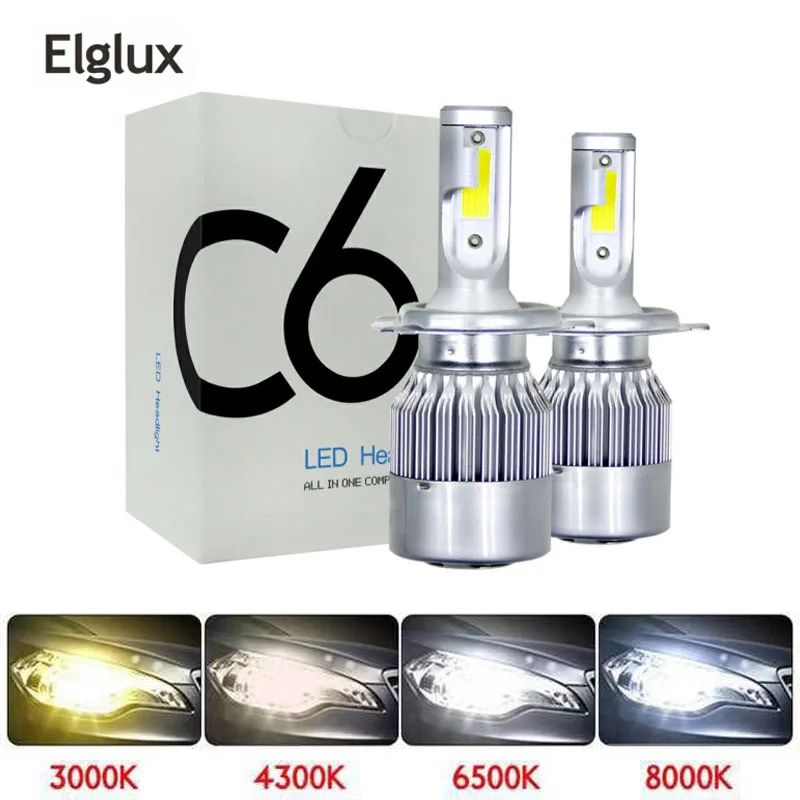 

Elglux LED 4300K H4 H7 H1 COB LED Headlight Bulbs H11 H13 12V 9005 9006 H3 9004 9007 9012 72W 8000LM Car LED lamp 3000K 8000K