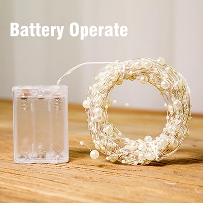 Battery Operate 10 м жемчужные гирлянды, сказочные огни, свадебные Праздничные огни, батарея, разъем питания для рождественского фестиваля, вечерние, садовые, для украшения спальни - Испускаемый цвет: Battery Operate