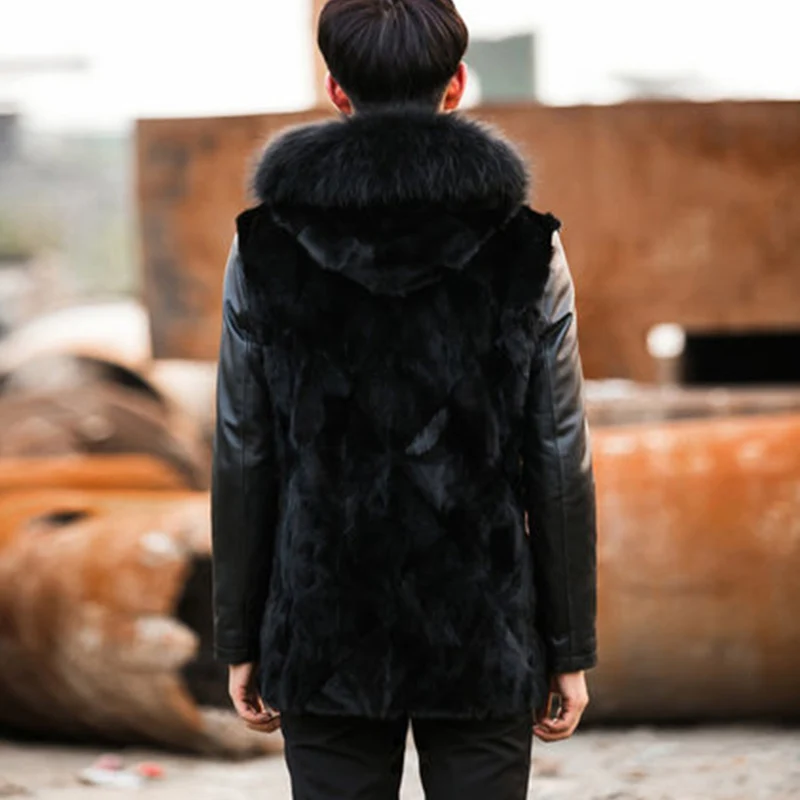 

Mens Fur Coat Vest Black Long Sleeve Patchwork Hooded Slim Leather Jackets Hoodies Zipper Outerwear Oversize XXXXL/6XL Y2121