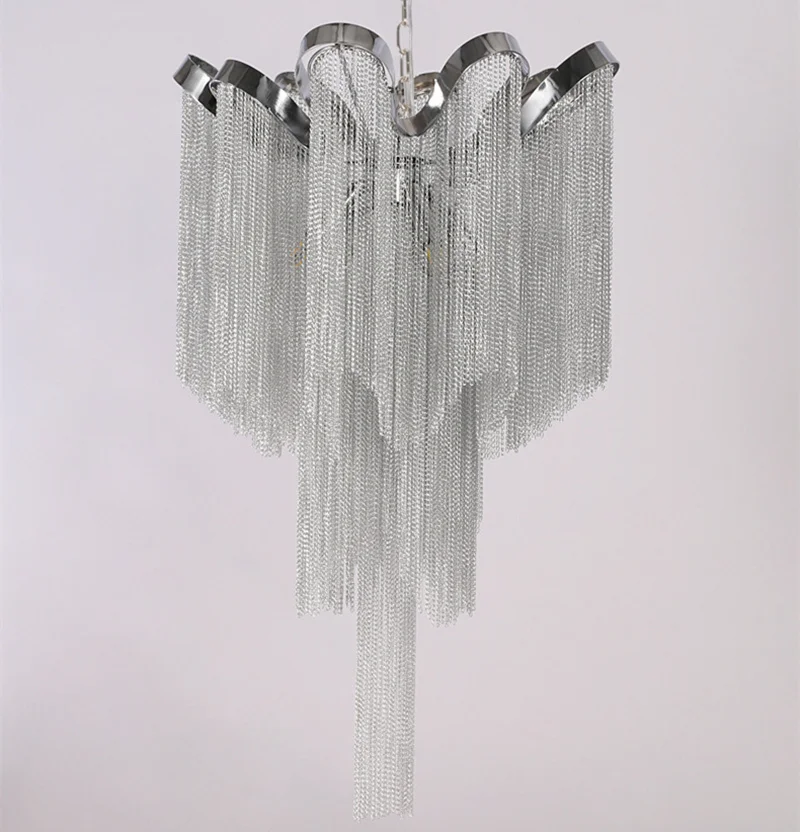 Italian Postmodern Aluminum Chain Ceiling Light Chain lamp living room lights creative personality tasseled villa lampara techo