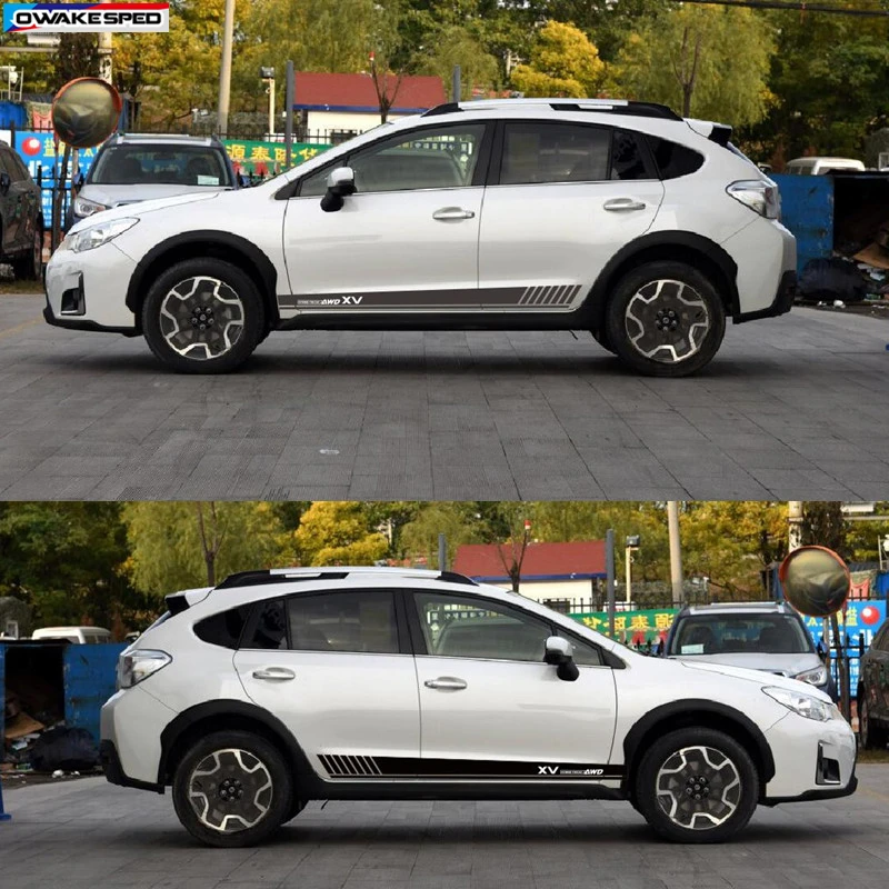 Для Subaru XV AWD Спортивная боковая юбка в полоску, автомобильный Стайлинг, декоративные наклейки на дверь, авто тело, индивидуальная виниловая наклейка, внешние аксессуары