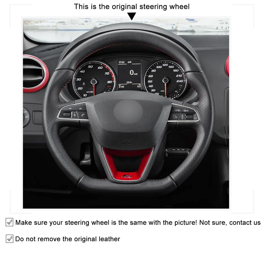 Черный чехол на руль из натуральной кожи для Seat Leon Cupra R 2013-2019 Ateca 2016-2019 Ibiza FR |