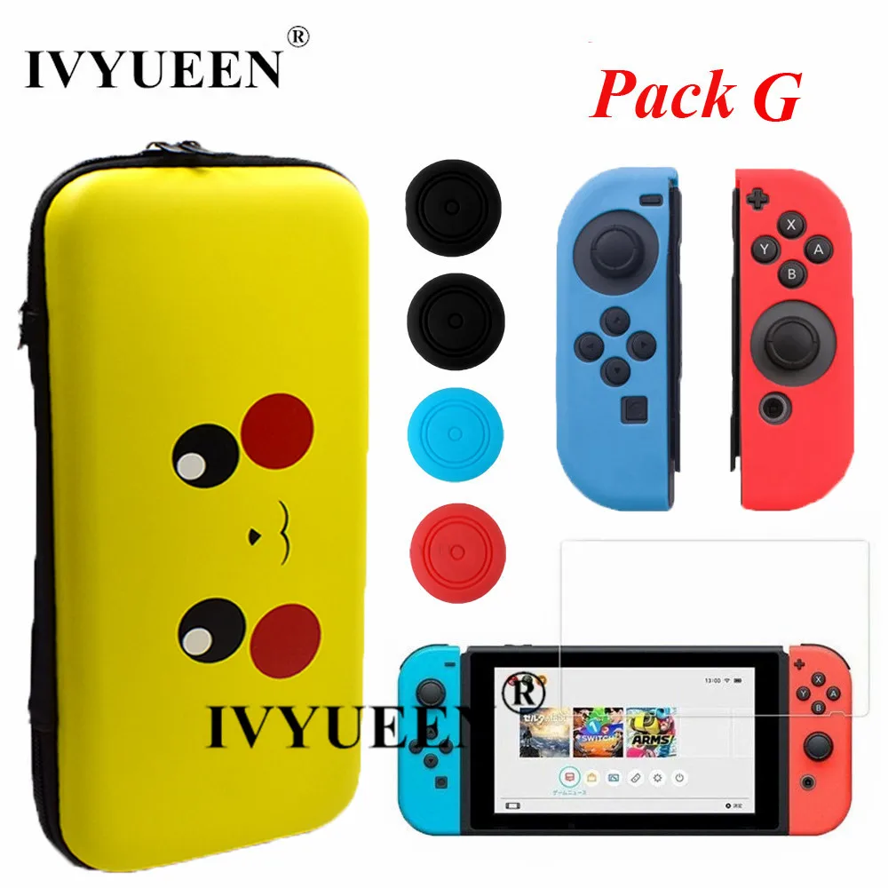 Pack G Сумка для хранения IVYUEEN для переноски, чехол для пульта NS, закаленное стекло, защита экрана, Joy Con, силиконовый чехол - Цвет: Pack G