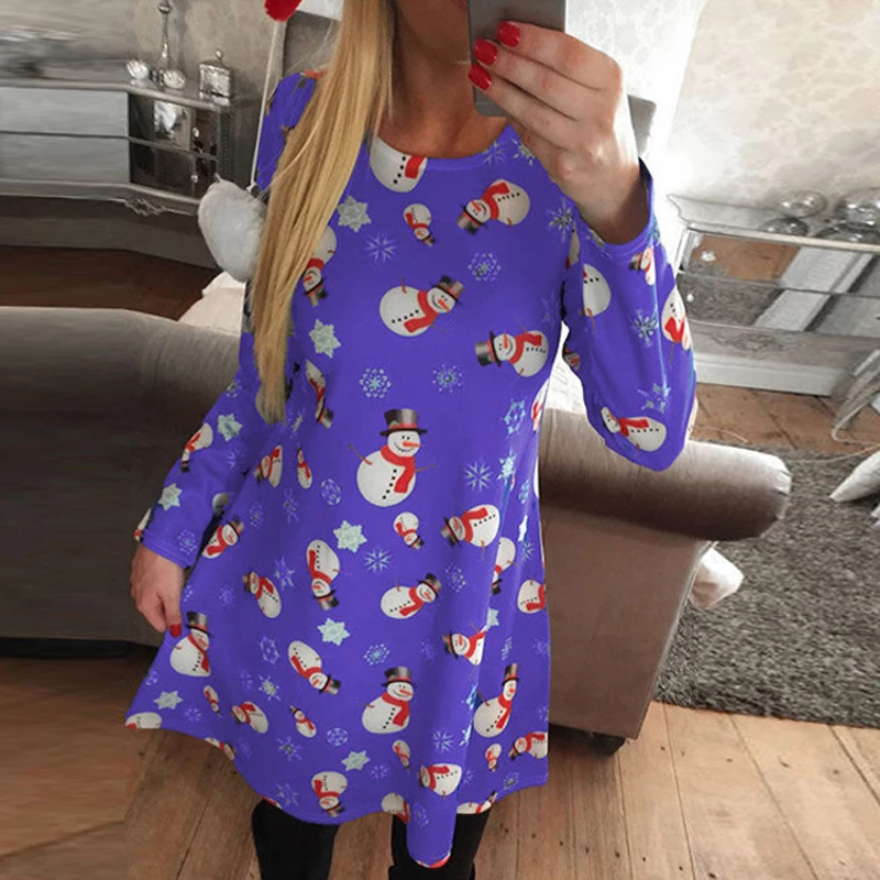 5XL Рождественская елка Санта Клауса и снеговика платье женские осенне зимняя