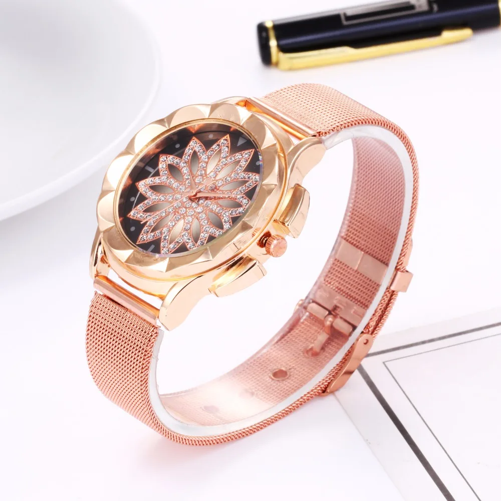 Drop Shipping 2019 Fashion Women Rose Gold Flower Rhinestone Wrist Watches Luxury Casual Female Quartz Watch Relogio Feminino | Наручные