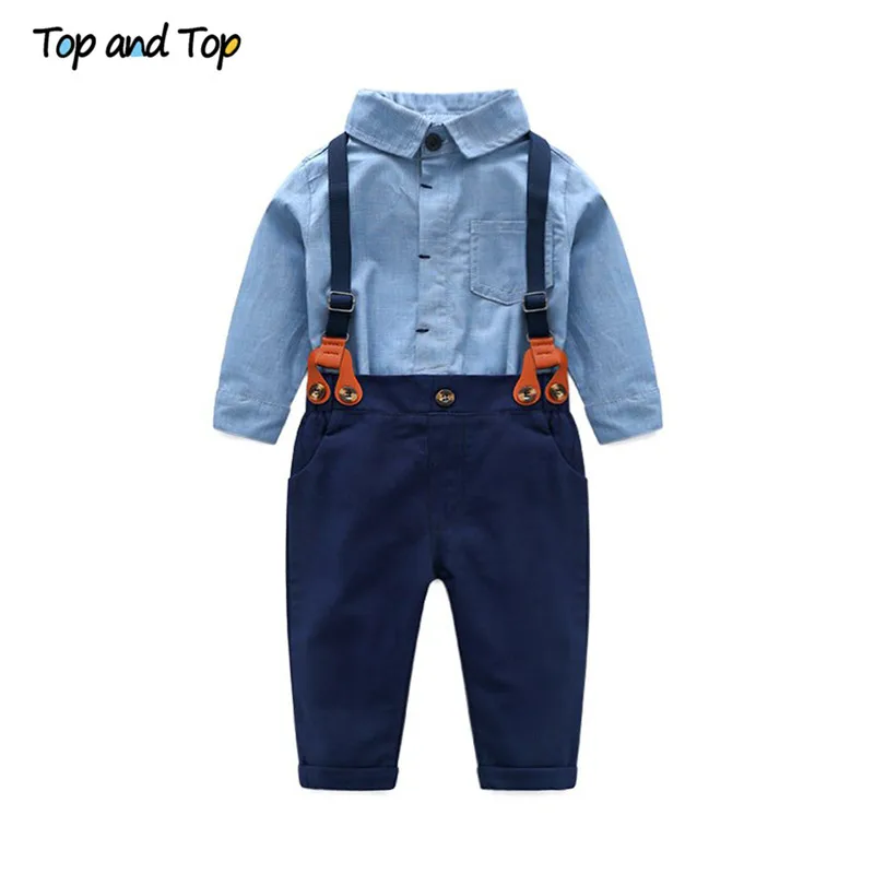 Top and Toddler Baby Boys Gentleman Clothes Sets Long Sleeve Romper+Suspenders Pants 2Pcs Wedding Party Casual Outfits |