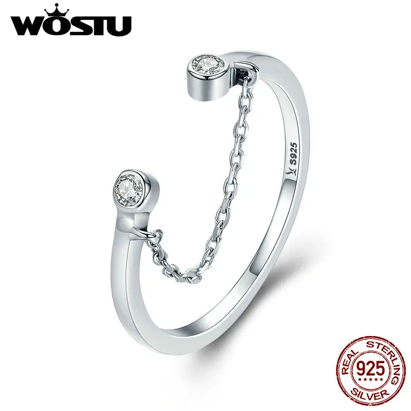 

WOSTU 925 Sterling Silver Chain Rings Zircon Finger Jewelry For Women Wedding Engagement Fashion Silver 925 Jewelry CQR216