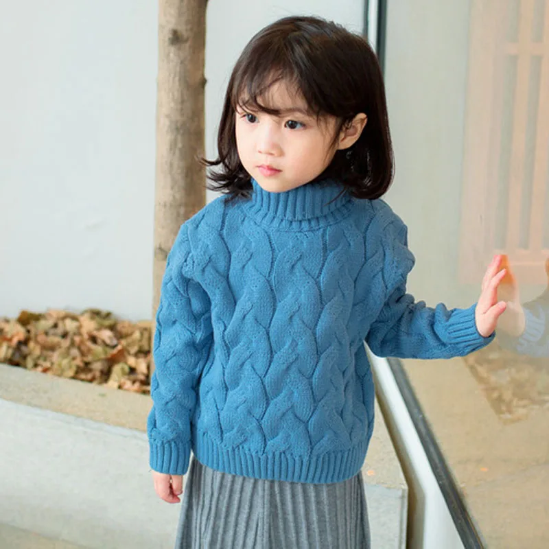 Свитер для маленьких девочек однотонный вязаный пуловер с высоким воротником
