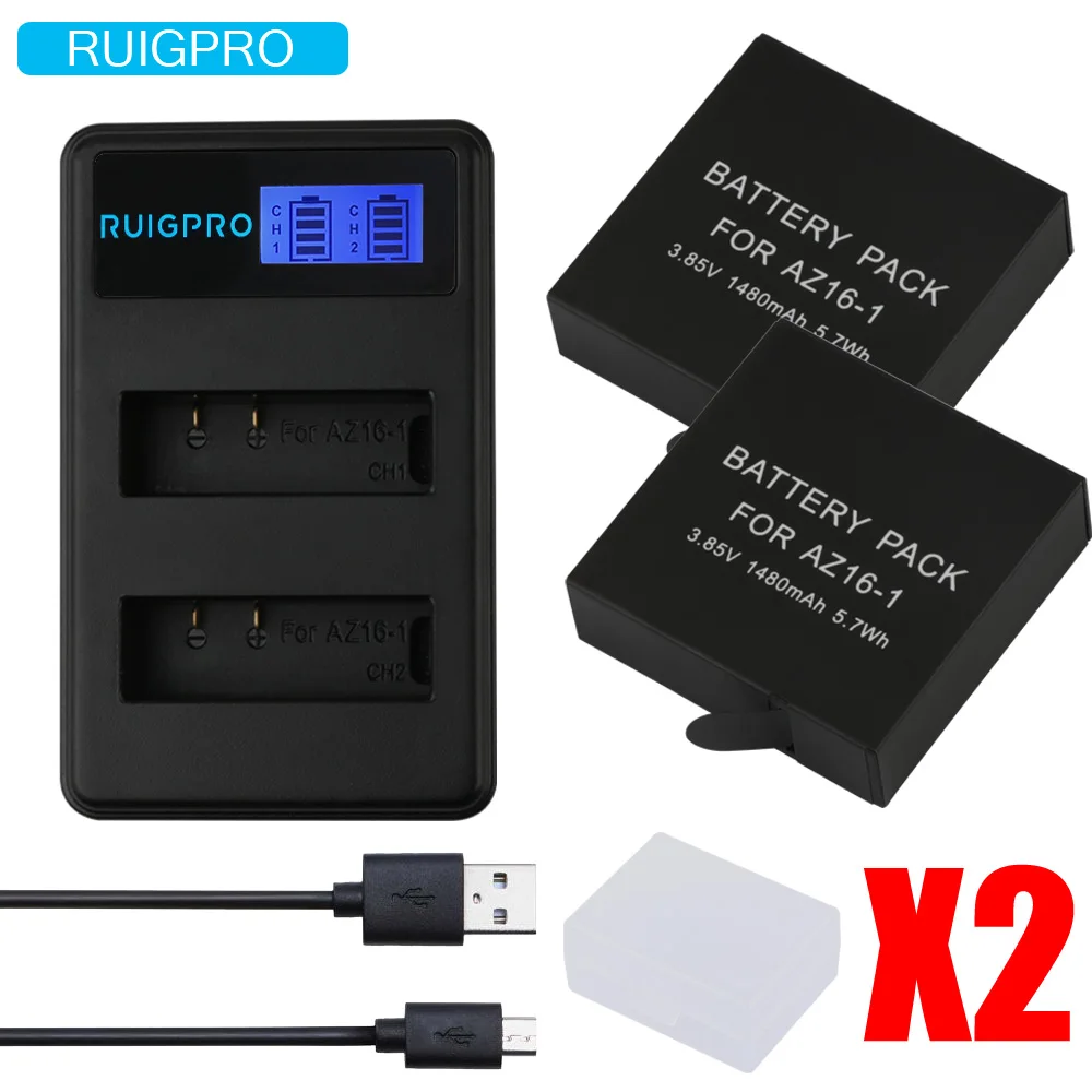 RP 1480mAh 3,85 V батарея AZ16-1+ светодиодный USB 3 слота зарядное устройство для Xiao mi Yi 2 4K батарея Xiao mi Yi Lite экшн-камеры