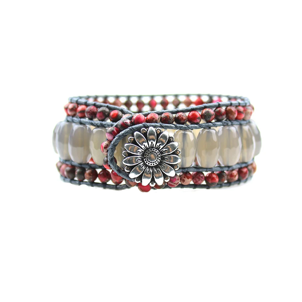 

New Comming Natural Oval Sone Colorful Emperor Stone Wrap Statement Wrist Bracelet Jewelry
