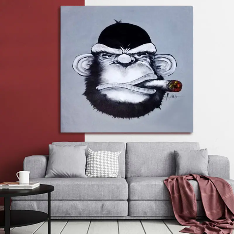 Hand painted oil painting on canvas Modern art home decor cool smoking Chimpanzee gorilla monkey | Дом и сад