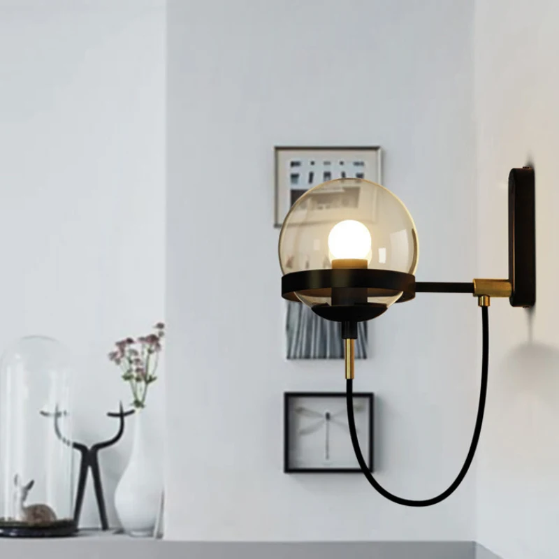 Nordic Retro Glass Lampshade Led Wall Lamps Industrial Style For Bedroom Bedside Aisle Mirror Light Sconce Free Shipping | Лампы и