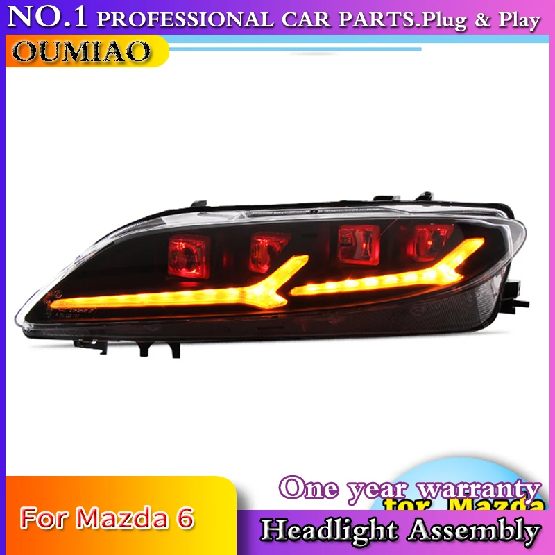 

Car Styling for Mazda 6 Headlights 2004-2012 Mazda 6 LED Headlight DRL high low Beam LED 4 LED lens Dynamic streamer turn signal