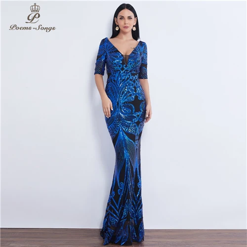 color as photo Half sleeve Butterfly style Sequin Evening dress vestido de festa formal mermaid vestido de noche robe de soiree prom dress - Цвет: color as photo