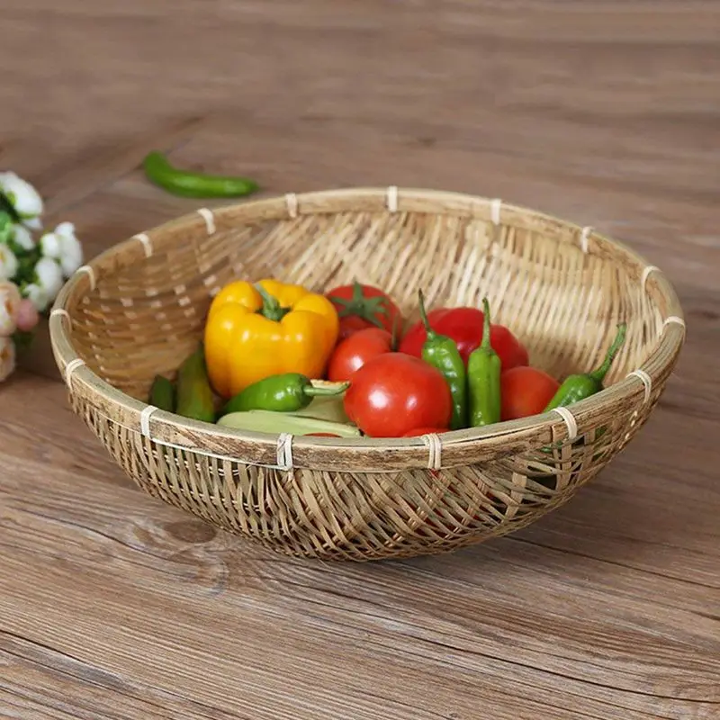 Корзина для хранения, натуральные бамбуковые корзины ручной работы, корзина для фруктов и овощей, корзина для фруктов