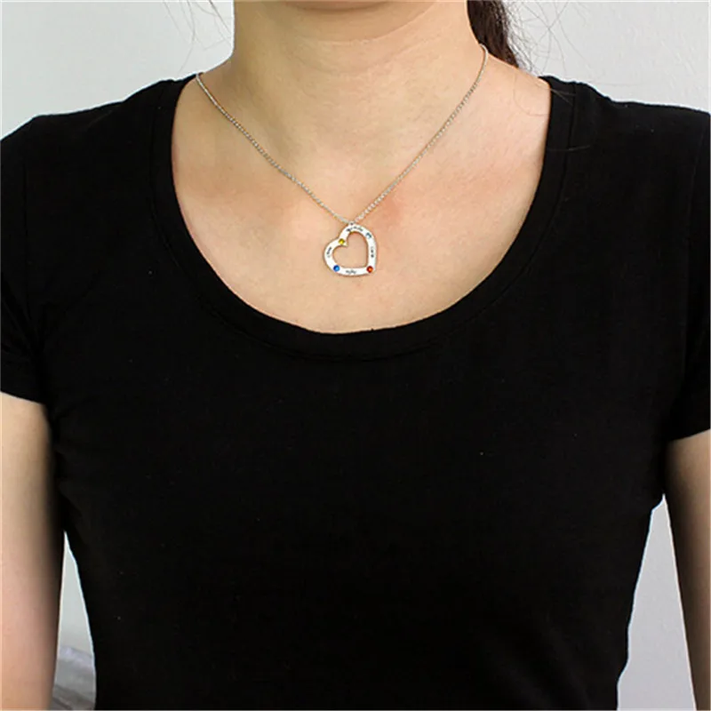 StrollGirl 925 пробы серебряный камень сердце ожерелье персонализированные детские имена кулон для матери ожерелье на заказ ювелирные изделия