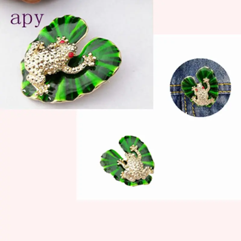 Женская эмалированная брошь Frogs зеленая металлическая в виде животного стразы