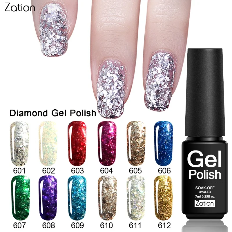 Zation Bling Алмазный гель для ногтей Полировка Для мерцающий лак Vernis Полупостоянный