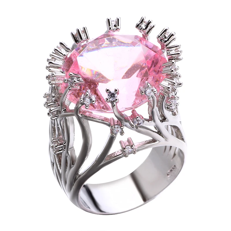 Exquisite Pink Flower Party Rings for Women Ladies Elegant Inlaid Zircon Engagement Fashion Brand Jewelry Bague Femme Gift | Украшения и