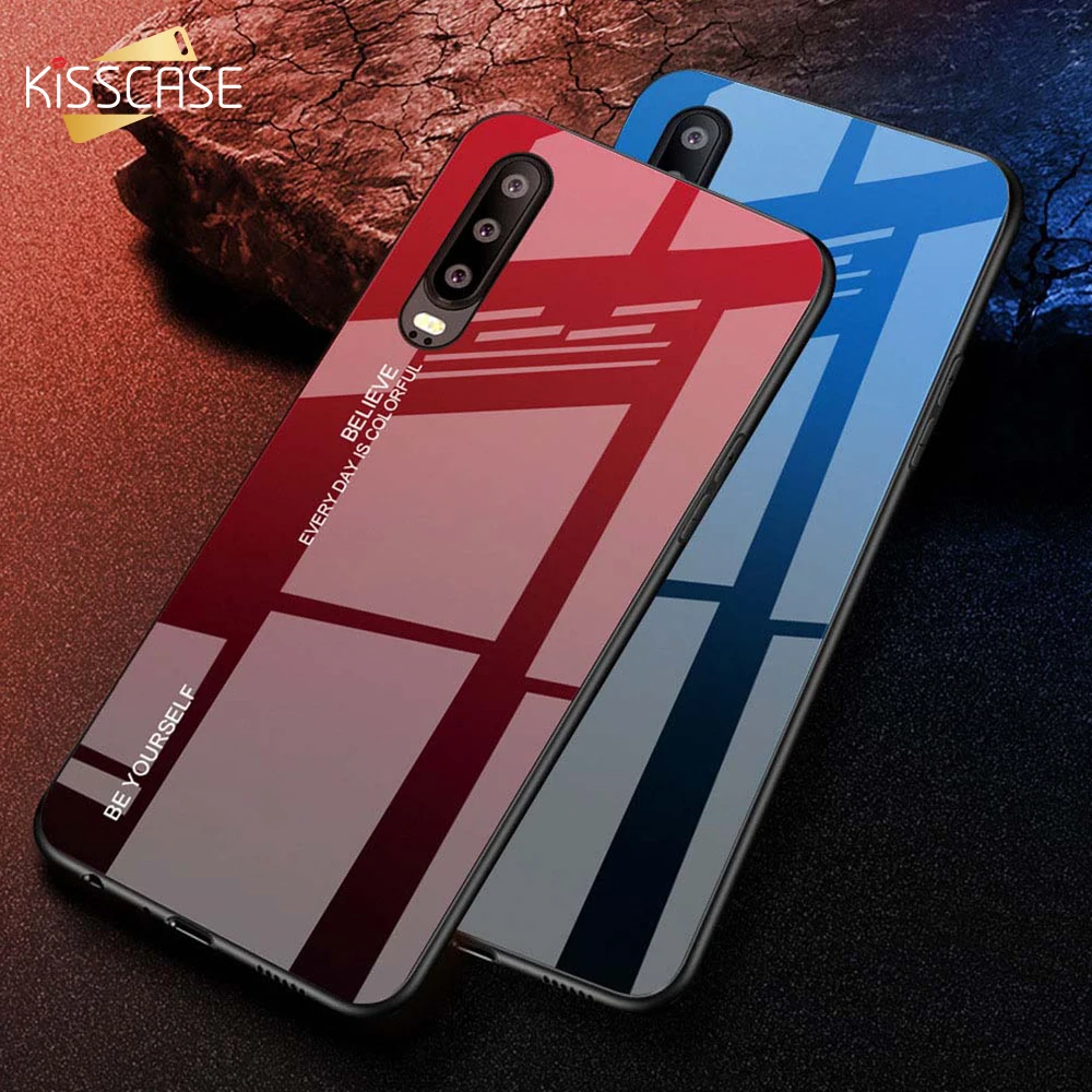 KISSCASE градиентный чехол для телефона из закаленного стекла huawei P30 Lite Pro P20 mate 20 Capinhas