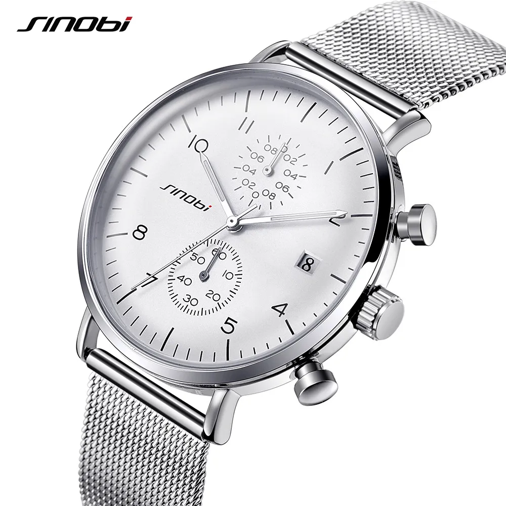 SINOBI Mens Watches Top Brand Luxury Stainless Steel Wristwatch Men Ultra Thin Dial Quartz Watch Relogio Masculino 2019 #9710