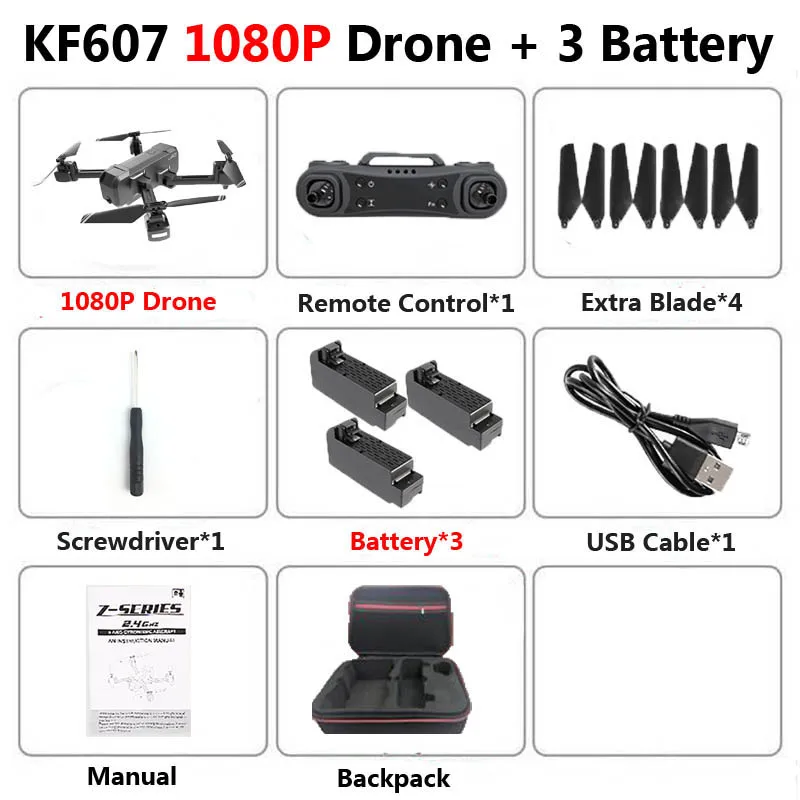 KF607 1080P 3B Bag KF607 Профессиональный складной мини Дрон с двойной камерой 1080P 4K HD WiFi FPV оптический поток RC Квадрокоптер Вертолет игрушки VS SG106 - Цвет: KF607 1080P 3B Bag
