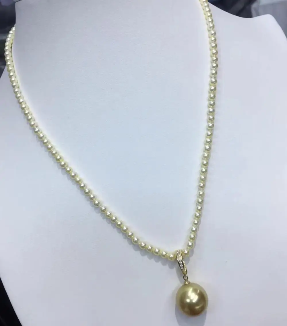Бесплатная доставка elegant4-11mm Южное море круглый золотой жемчуг ожерелье 18 дюймов