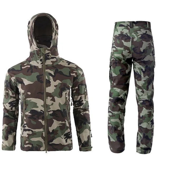 Camouflage TAD тактическая флисовая куртка, набор, Мужская Флисовая Куртка, армейская Водонепроницаемая камуфляжная одежда, костюм, Акула, кожа, военные куртки, штаны, набор - Цвет: Camouflage
