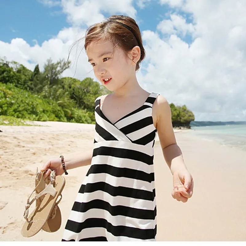 2019 летнее платье в полоску для девочек модные платья с открытой спиной маленьких