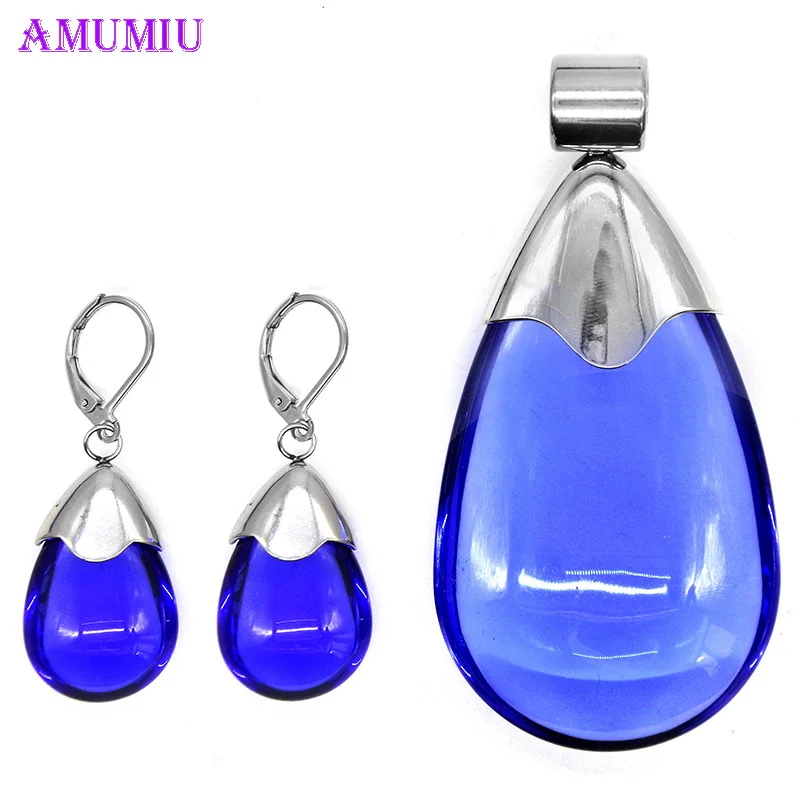 silver x blue AMUMIU капли воды Наборы свадебных ювелирных изделий инкрустация Роскошная обувь с украшением в виде кристаллов Свадебные украшения комплект подарки ожерелье серьги Элегантные вечерние золото JS056A - Окраска металла: silver x blue