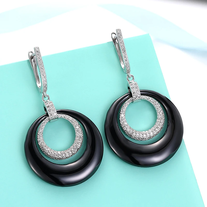 Серьги Модные украшения чешские стерлингового серебра 925 Керамика циркон дважды