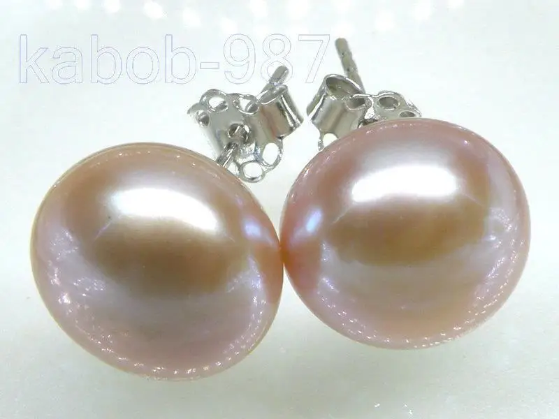 

FINE perfect bread AAA+ 10.5mm lavender pink akoya pearl earring 14K/20 white gold