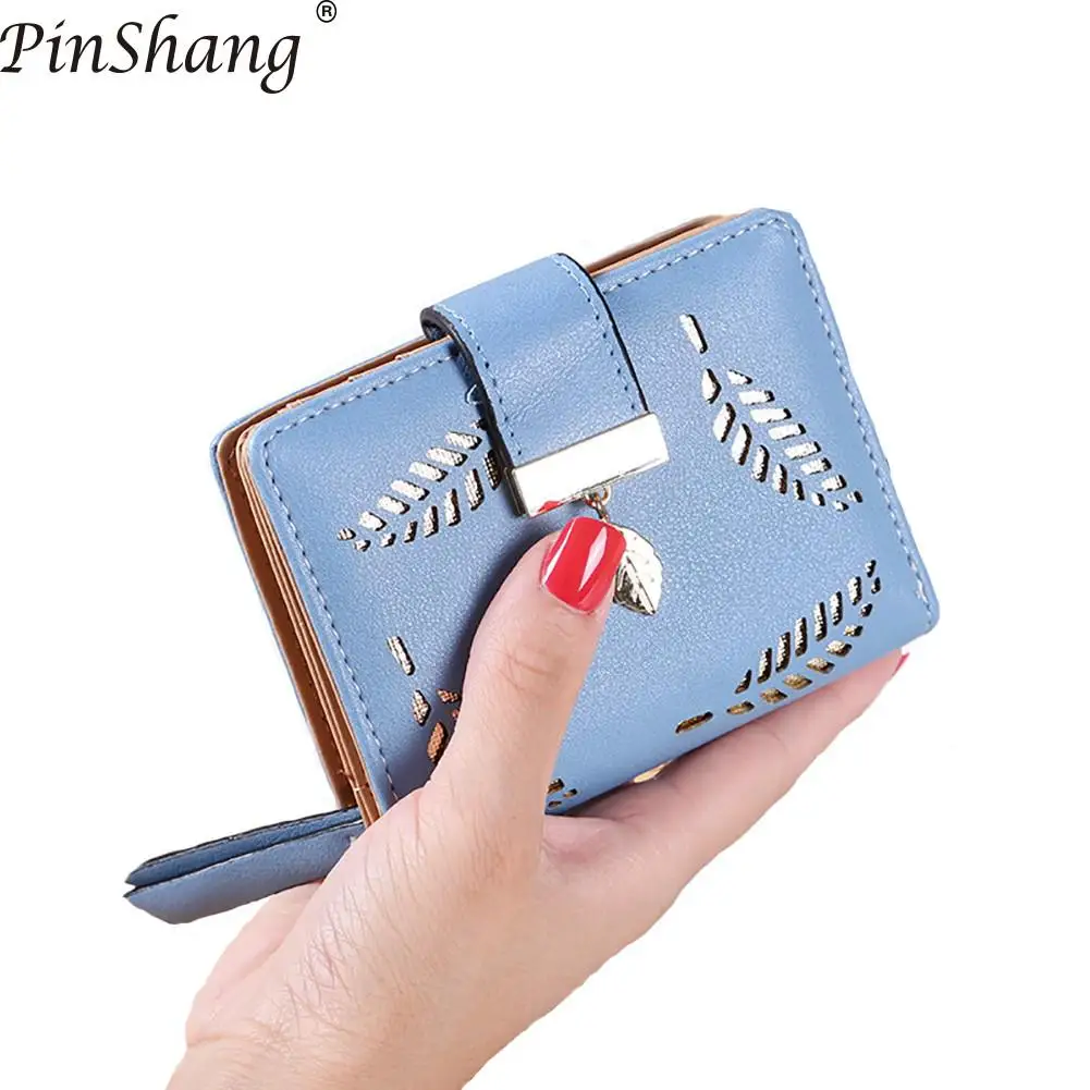 Женский кошелек None короткий с золотыми полыми листьями сумочка на молнии