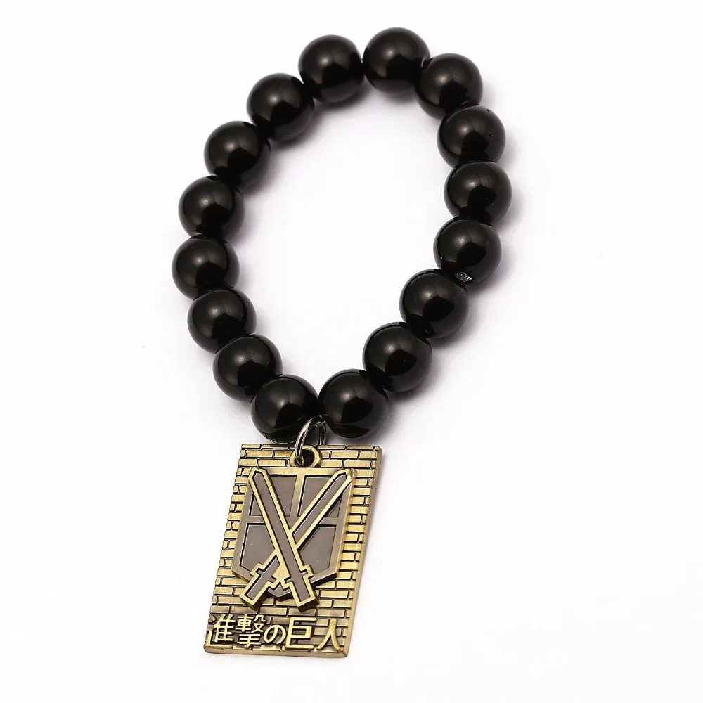 Attack On Titan Bracelets Handmade Badge Shingeki No Kyojin Cosplay Unisex Bracelet Natural Black Onyx Beads | Украшения и