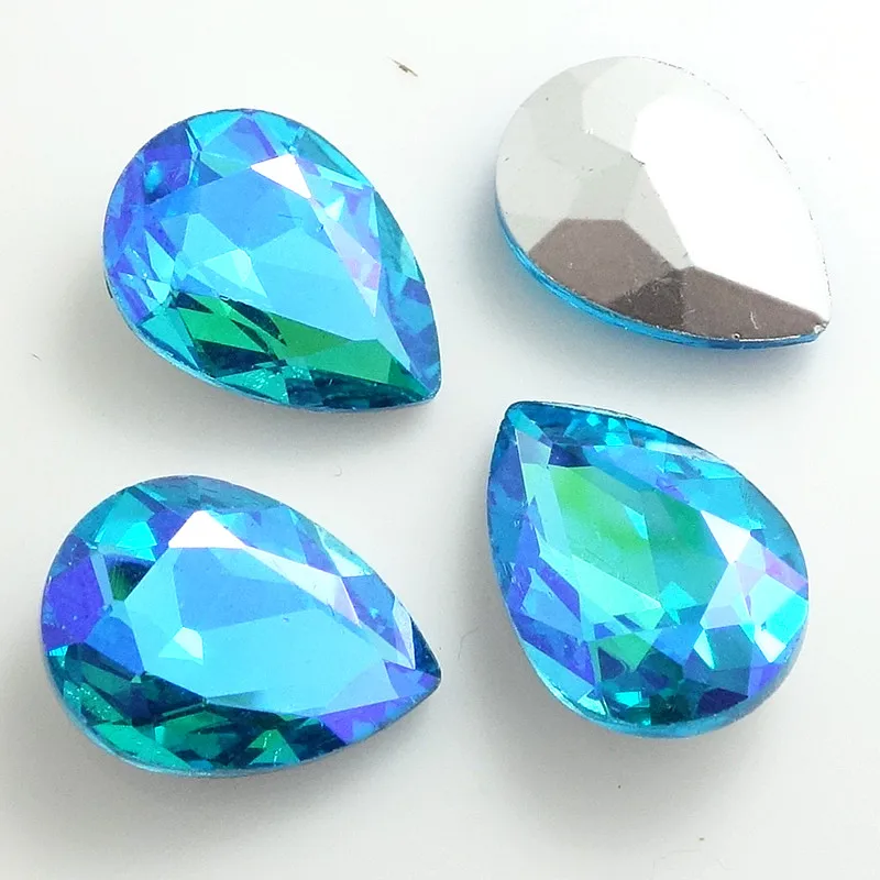 blue AB 7x10 мм AB цвета много граненые Хрустальные стеклянные стразы каплевидные бусины DIY - Цвет: blue AB