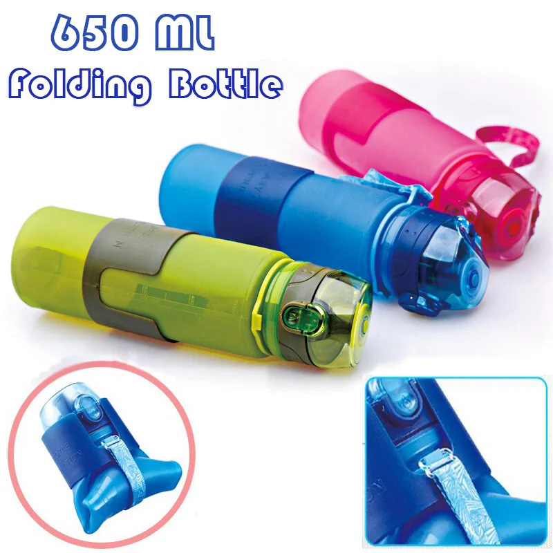 2018 Горячая портативная 650 мл силиконовая складная бутылка для воды скалолазание